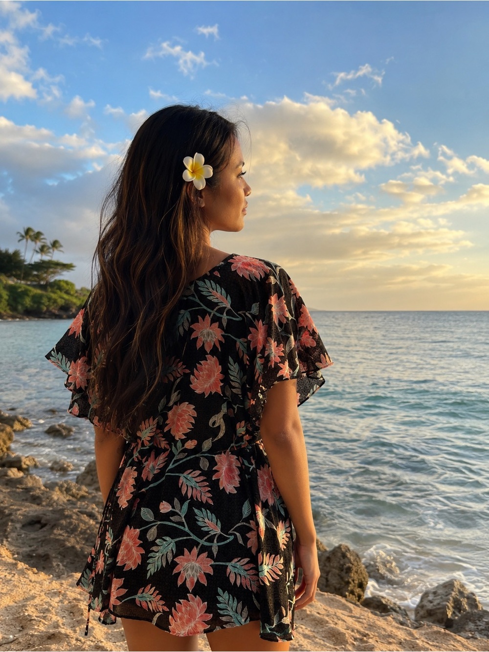 Seafolly Australia Floral Black Mini kimono cover up